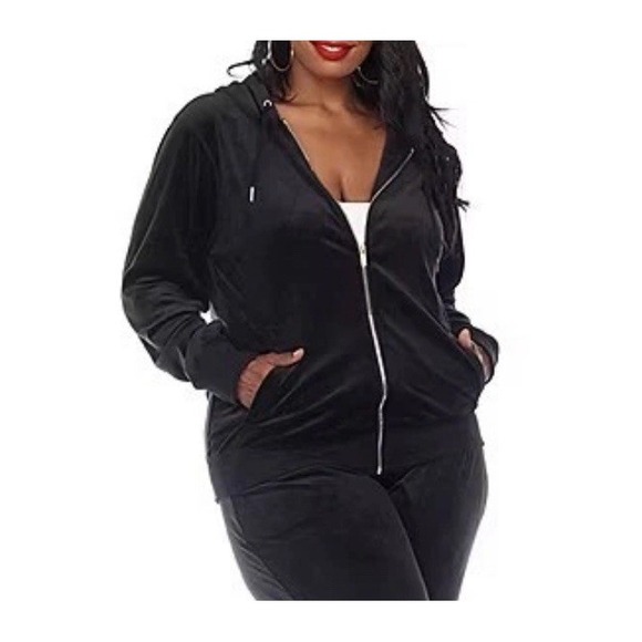 White Mark Jackets & Blazers - White Mark Cozy Collection Womens L Jacket Black Velour Full Gold Zip Hoodie‎
